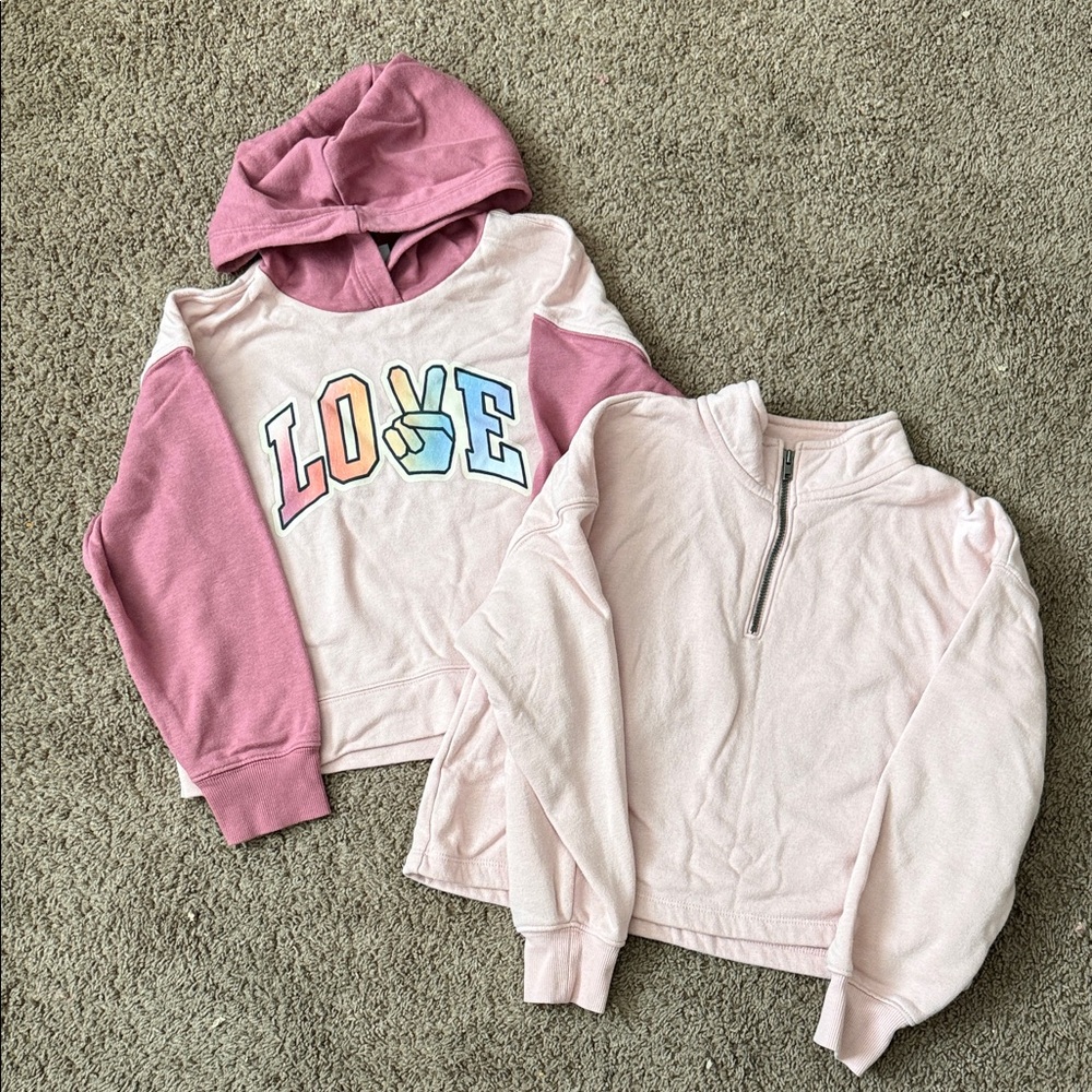 Old Navy Pink LOVE Hoodie and Quarter Zip Duo